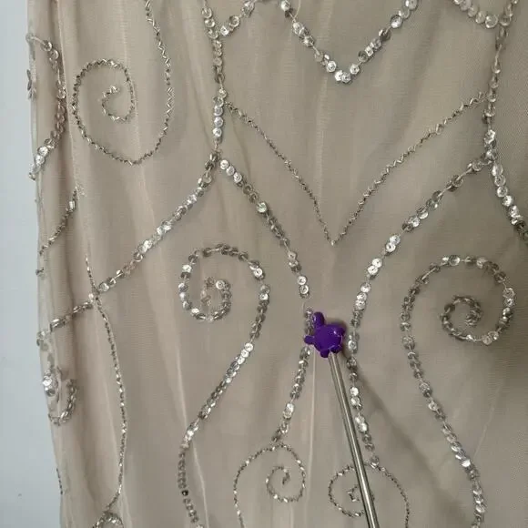 NWT Adrianna Papell Studio Beaded Sequin Long Gown Dress Biscotti Sz 12